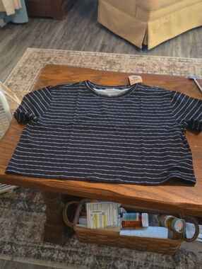 Girls' Black Striped Tee by Happy Nation - Short Sleeve Crop NWT Sz 14/16
